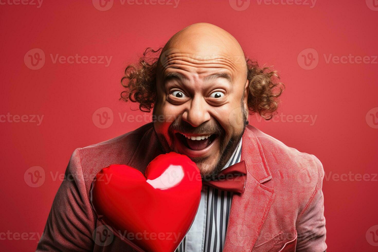 AI generated Portrait of a happy man with a red heart on Valentine's day concept. photo