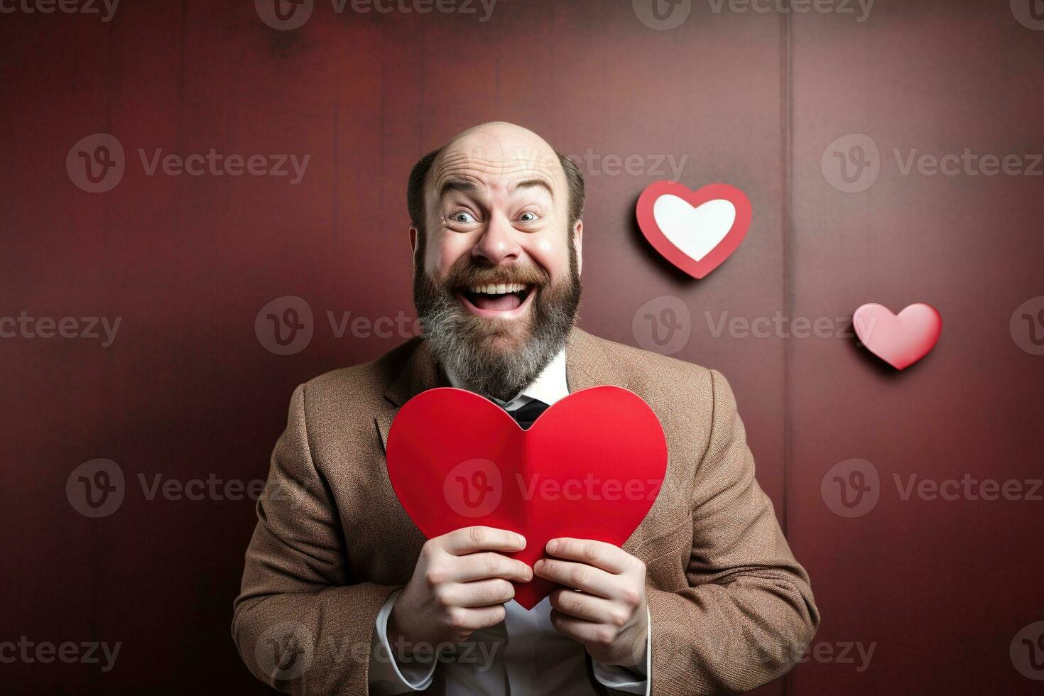 AI generated Portrait of a happy man with a red heart on Valentine's day concept. photo