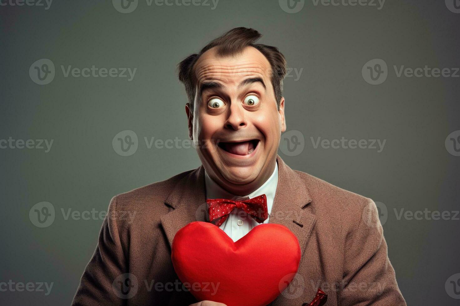 AI generated Portrait of a happy man with a red heart on Valentine's day concept. photo