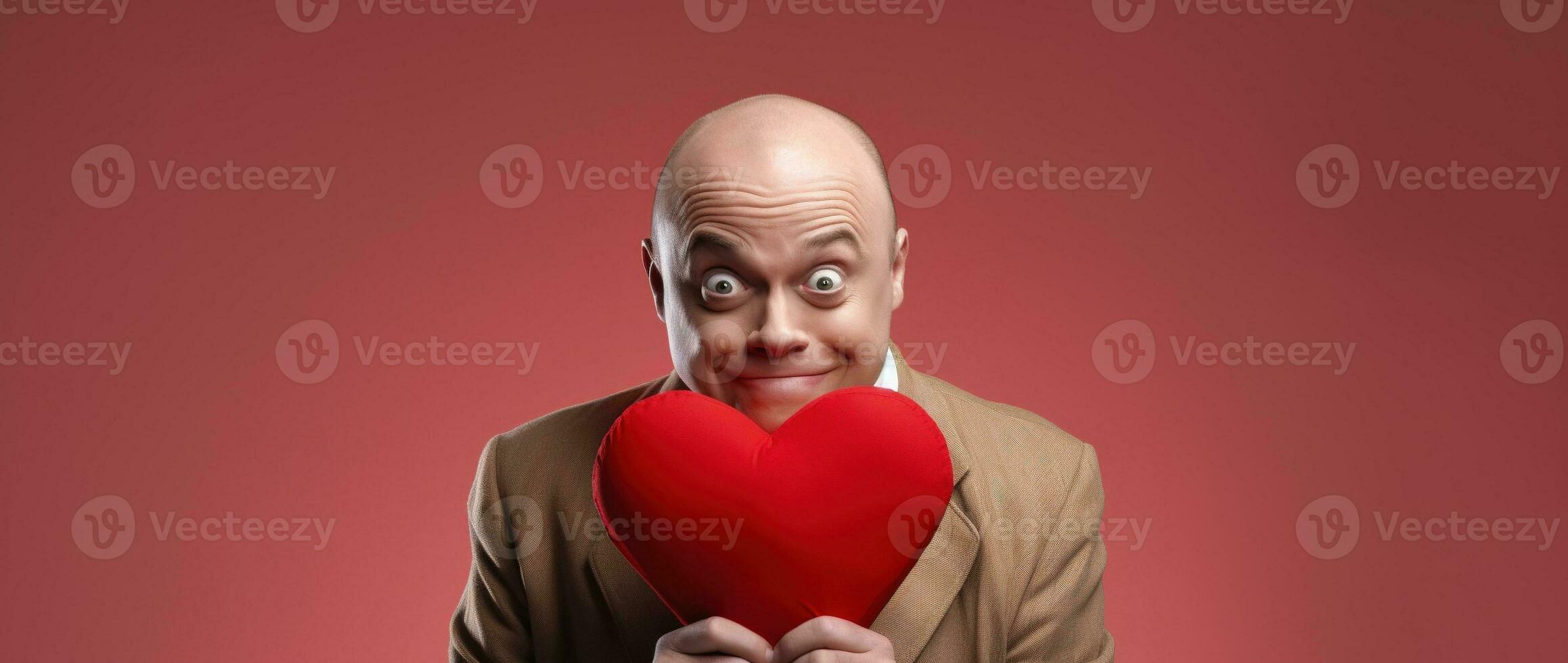 AI generated Portrait of a happy man with a red heart on Valentine's day concept. photo