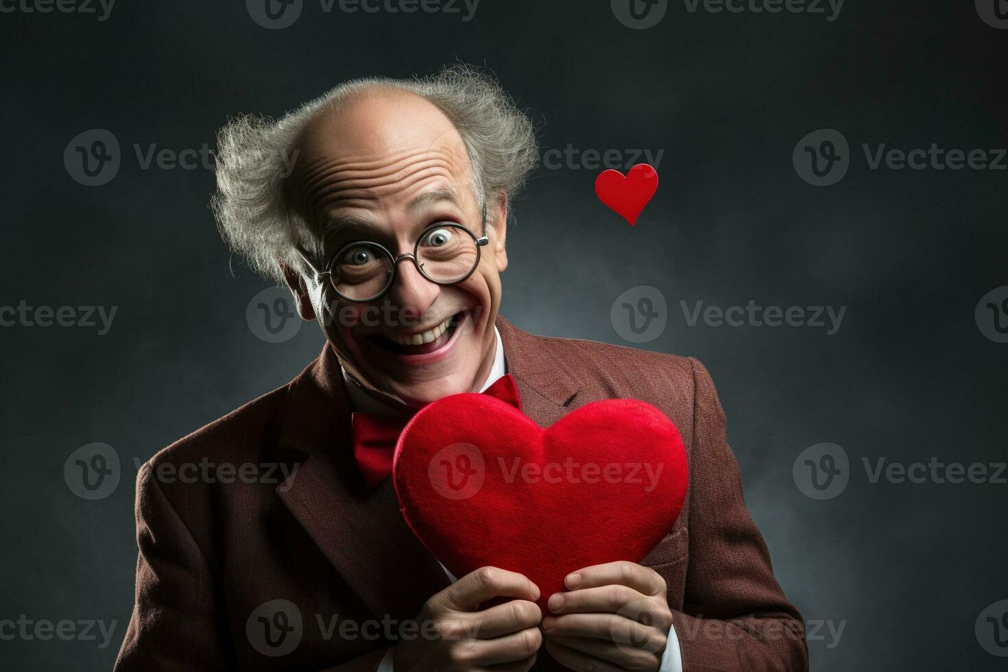 AI generated Portrait of a happy man with a red heart on Valentine's day concept. photo