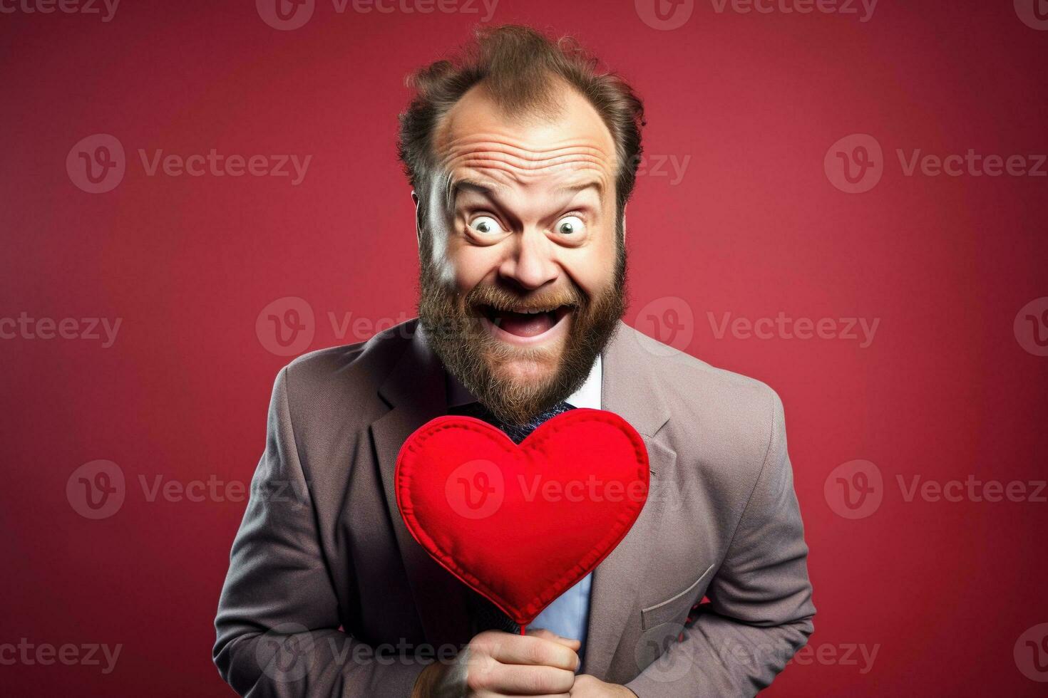 AI generated Portrait of a happy man with a red heart on Valentine's day concept. photo