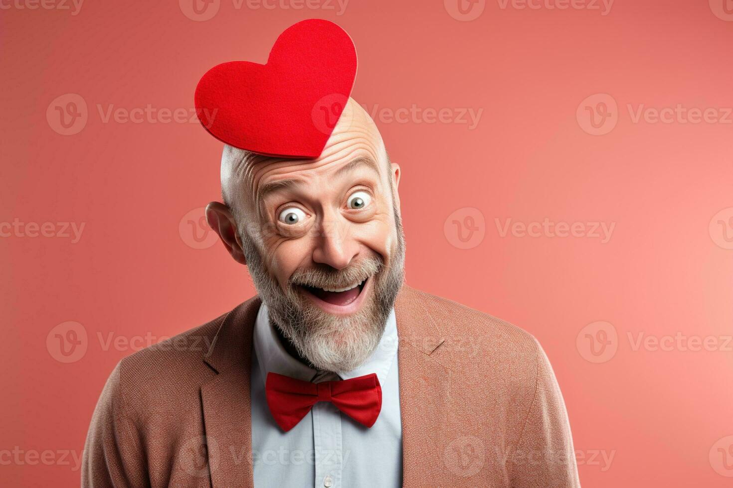 AI generated Portrait of a happy man with a red heart on Valentine's day concept. photo