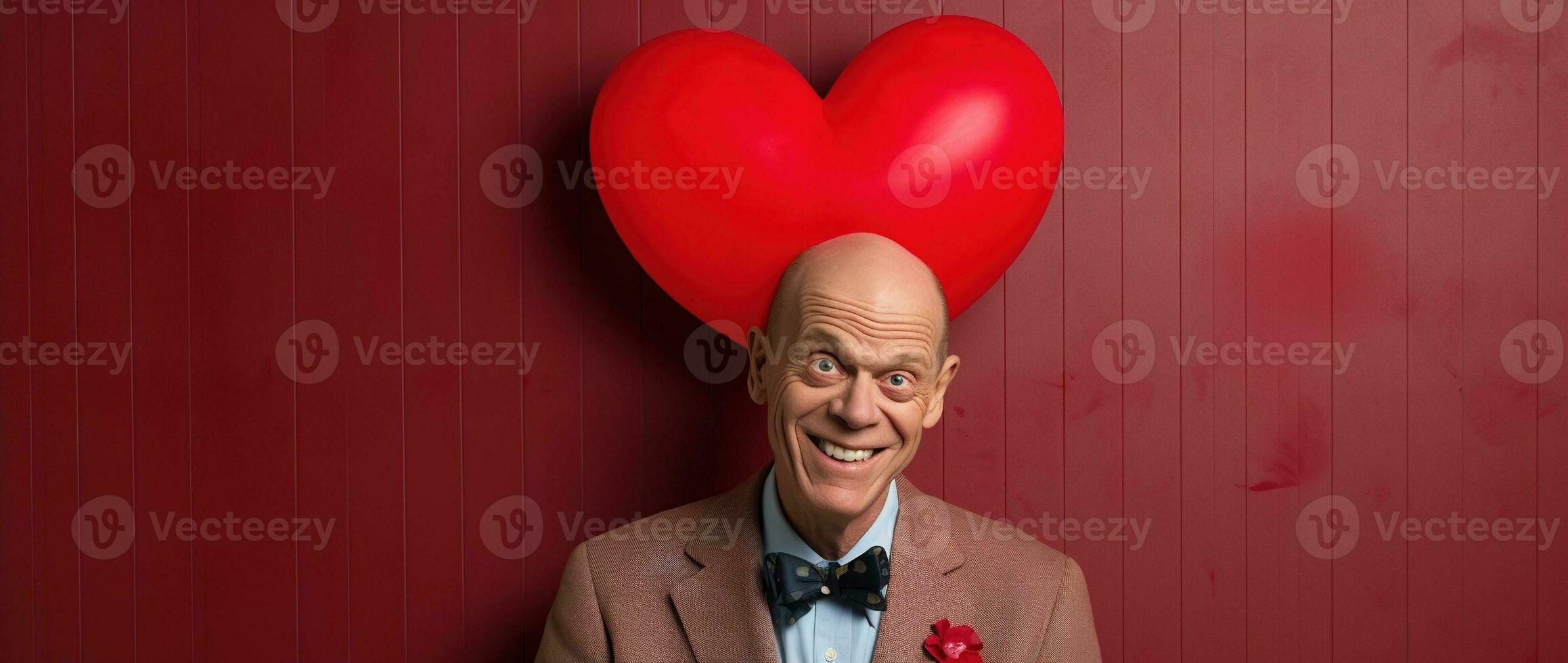 AI generated Portrait of a happy man with a red heart on Valentine's day concept. photo