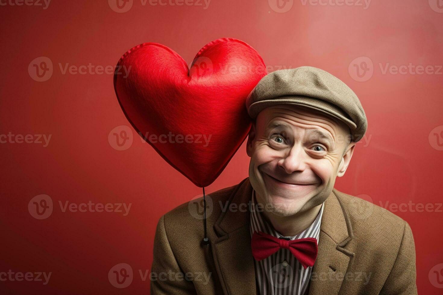 AI generated Portrait of a happy man with a red heart on Valentine's day concept. photo