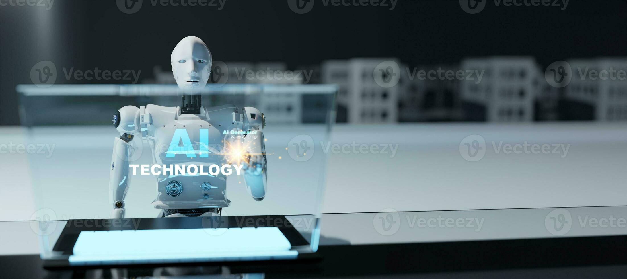 Robot ai generate system call center information communication, business maintenance tech user interface robotic arm robot photo