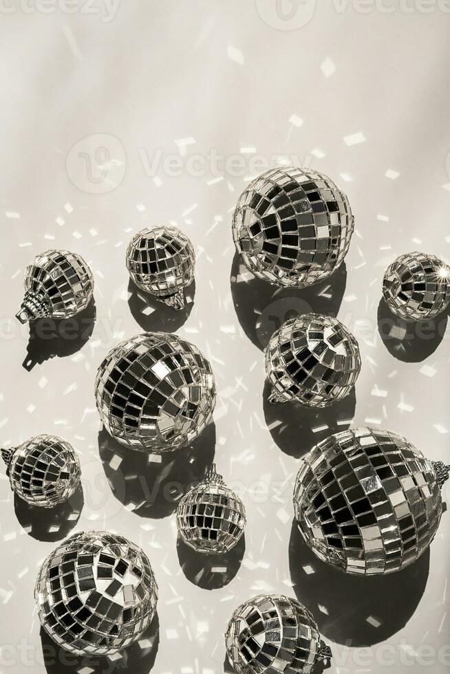 Shined disco balls ornament. Celebrations event background. photo
