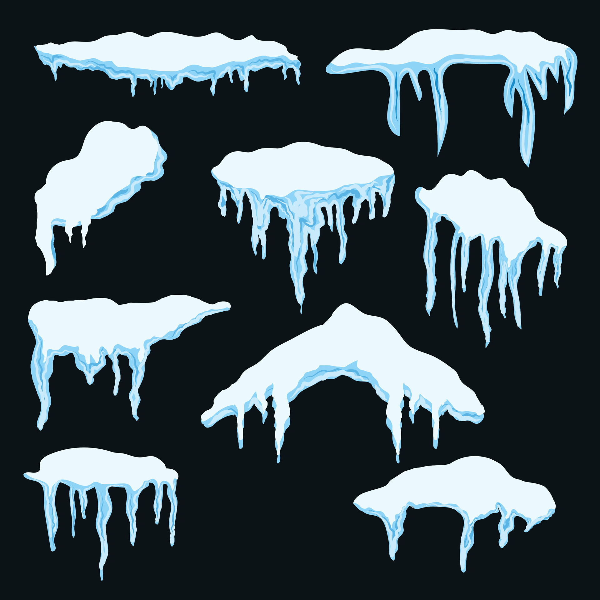 Set of Realistic Snow Icicles For Winter, new year and christmas