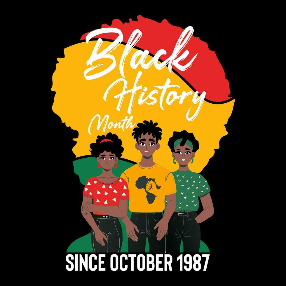 Vector Black History Month typography concept with characters standing side by side