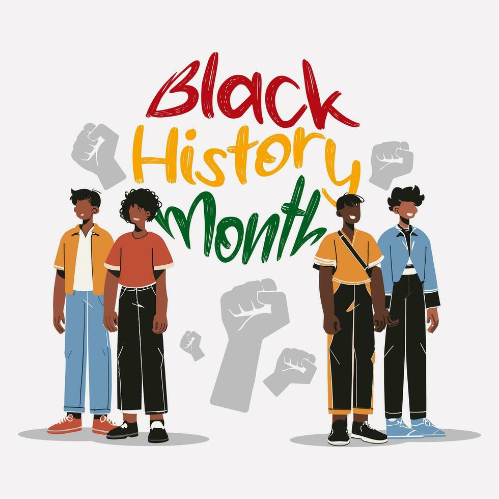 Vector Black History Month typography concept with characters standing side by side