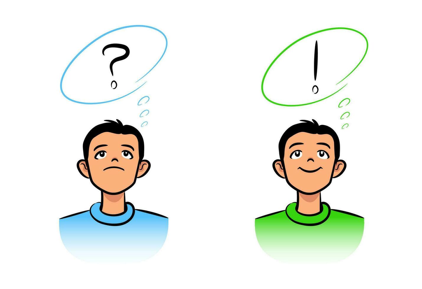 Confused boy and boy finding the answer vector