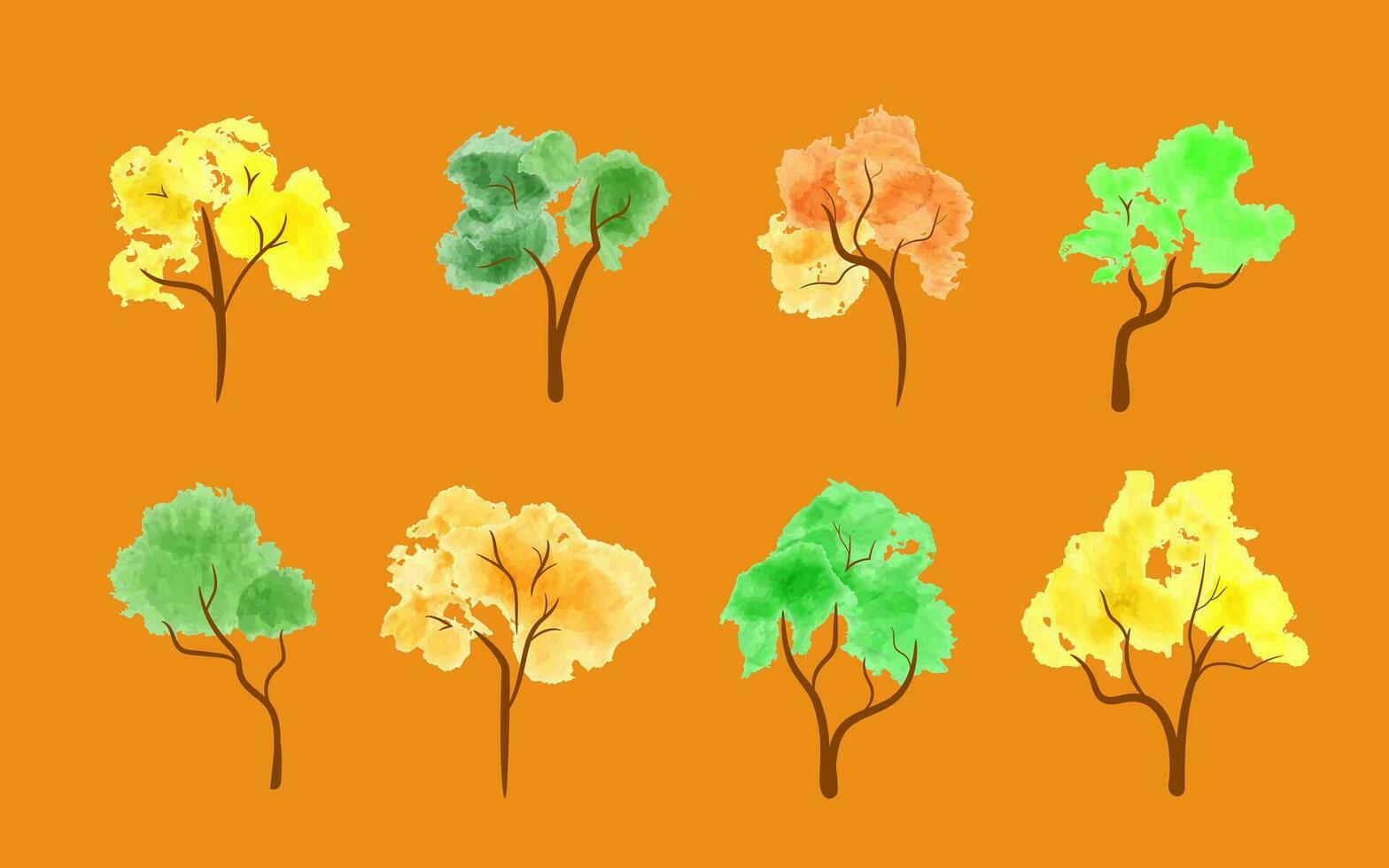 Watercolor trees, green and yellow vector