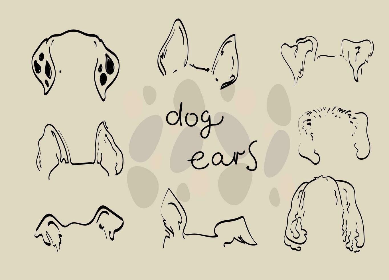 ilustración de icono de vector de esbozo de dibujo de contorno de orejas de perro mascota