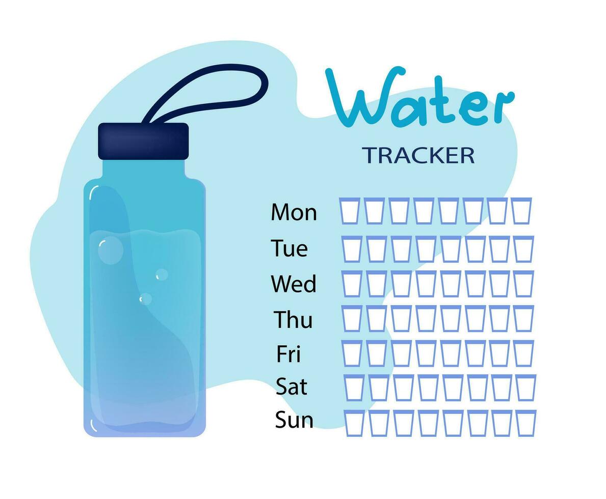 diario agua rastreador. reutilizable deporte botella con limón y hierbas. agua balance. vector