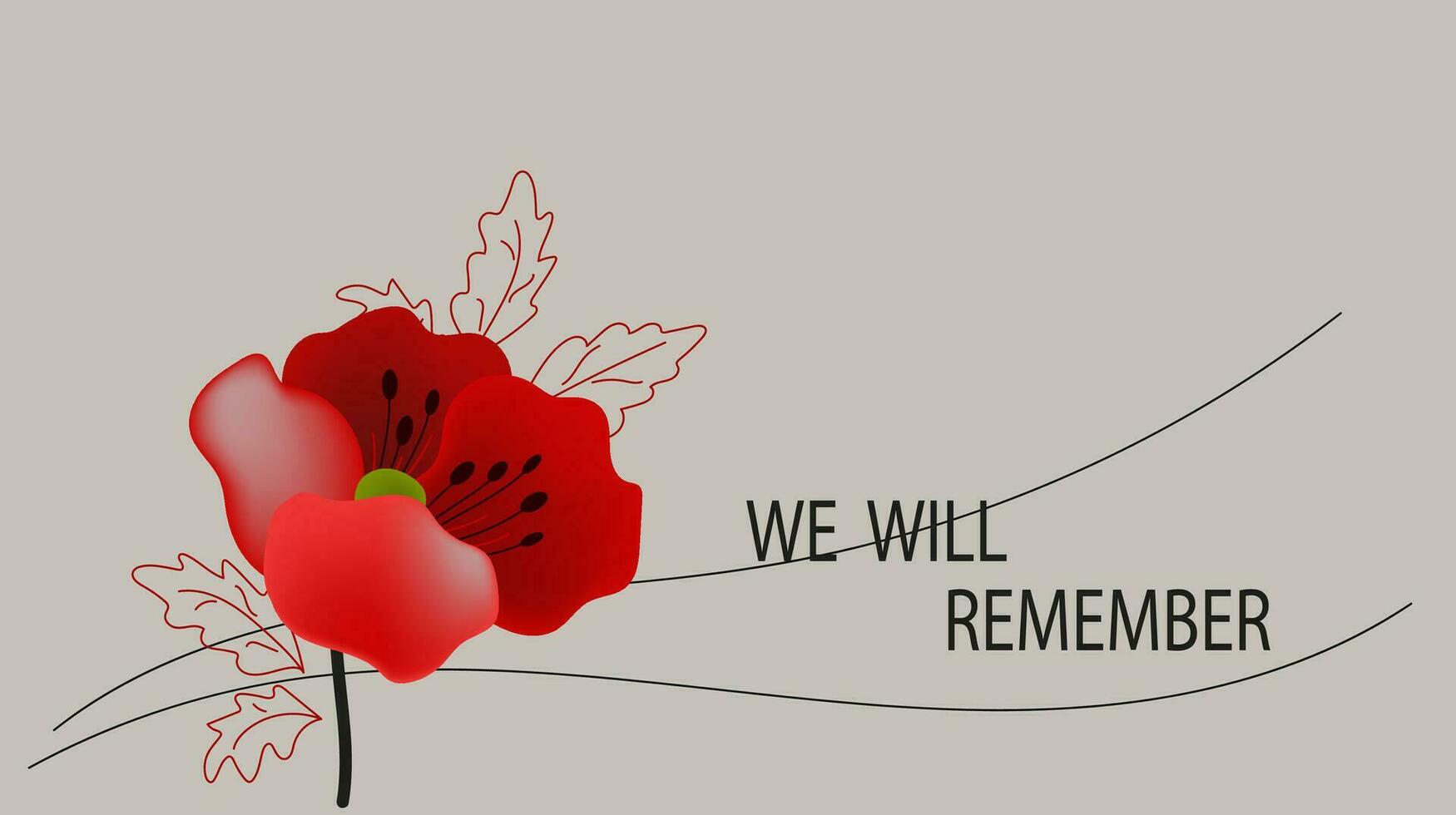 Remembrance Day horizontal cartoon banner. Lest We forget. Red poppy flowers vector