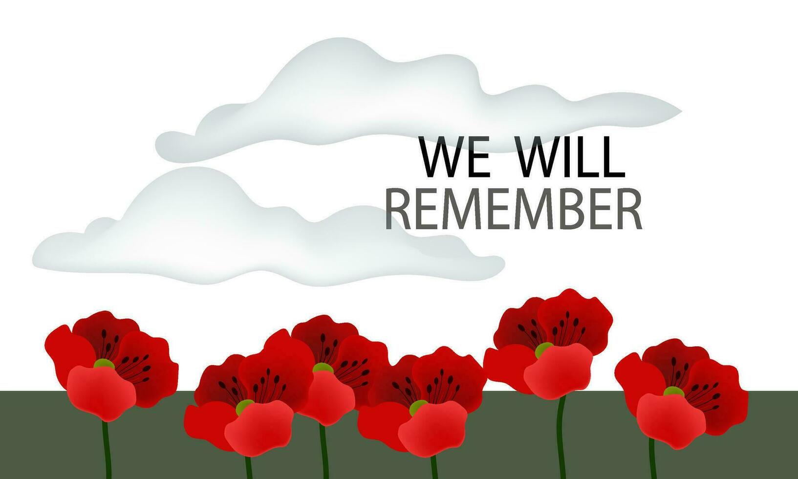 remembranza día horizontal dibujos animados bandera. para que no nosotros olvidar. rojo amapola flores vector