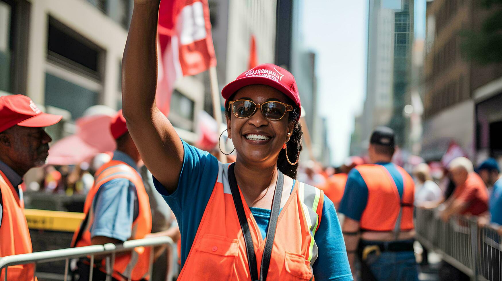 ai generado foto contento juguetón multiétnico de labor día celebracion en calle