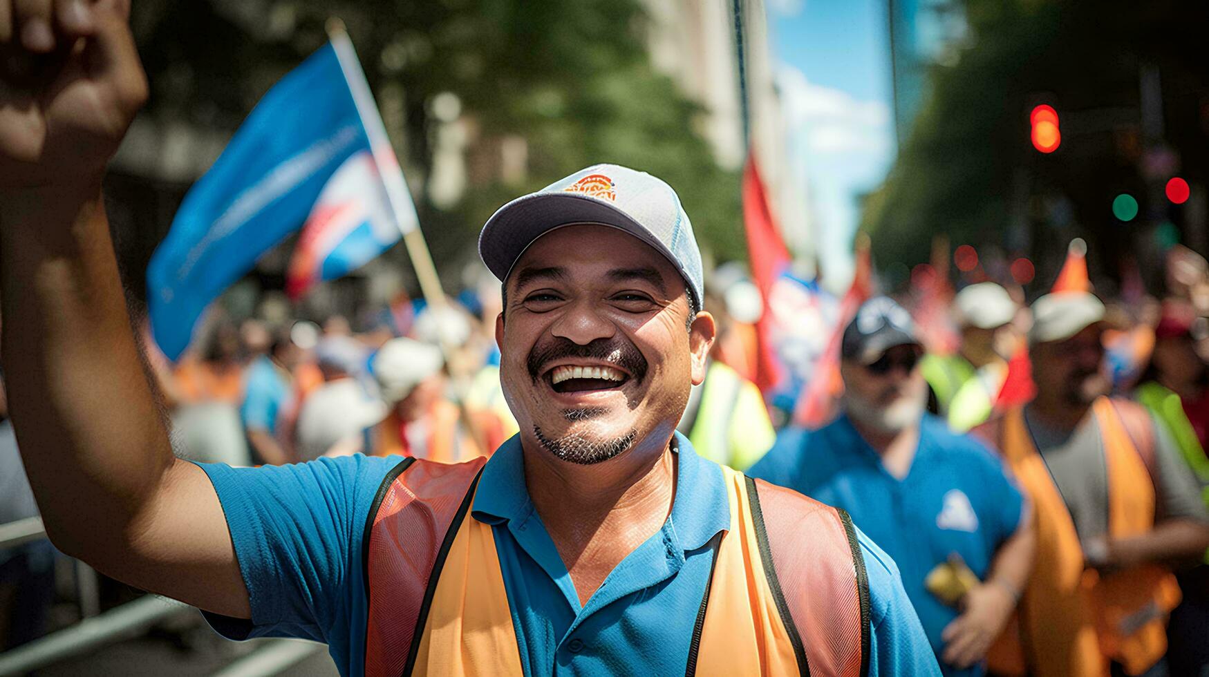 ai generado foto contento juguetón multiétnico de labor día celebracion en calle