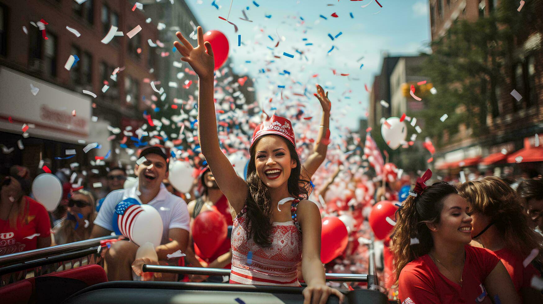 AI generated Photo happy playful multiethnic of labor day celebration in street