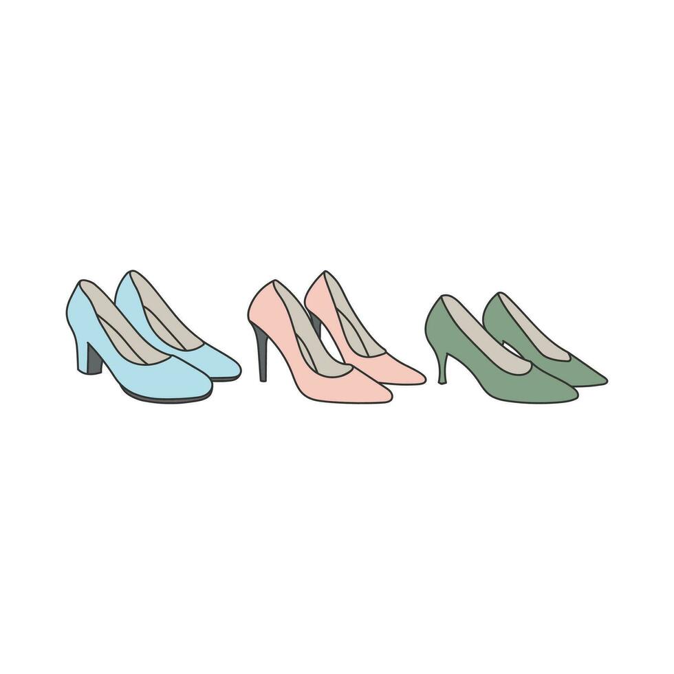 Set of Trendy Stiletto for Office Work Shoes Icon Illustration vector