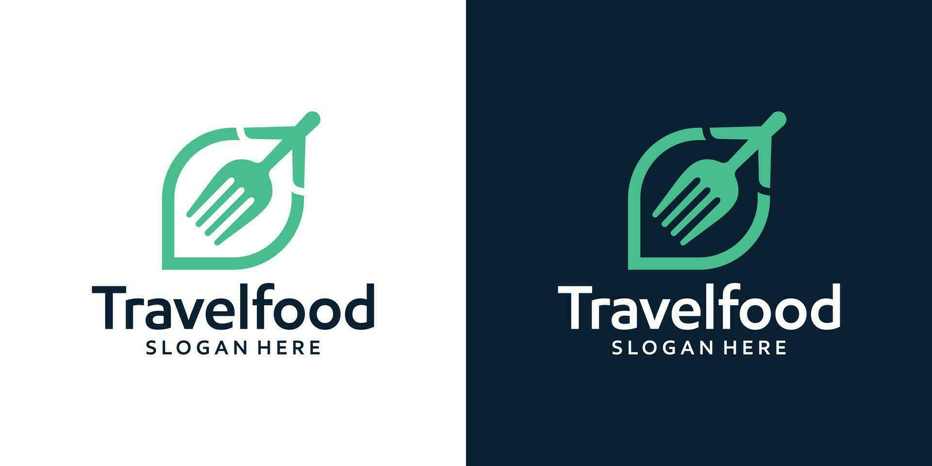 Travel food concept logo design template. Airplane logo with spoon fork design graphic vector illustration. Symbol, icon, creative.