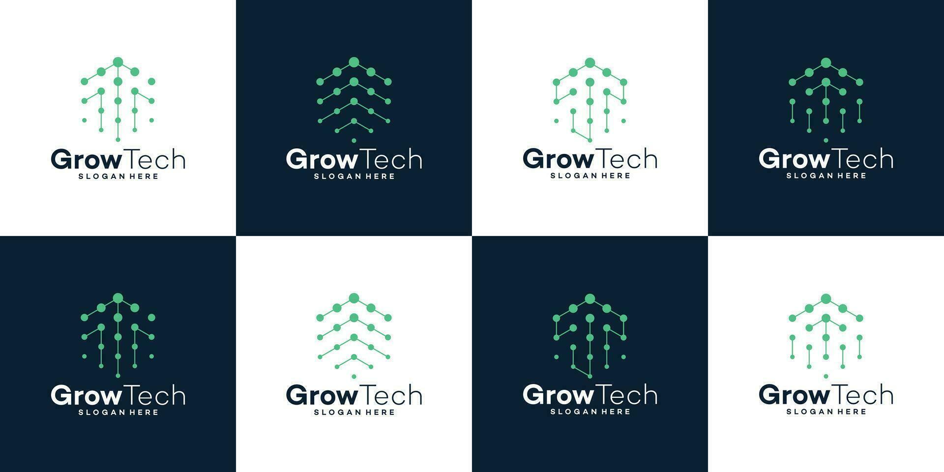 Technology startup growth logo design innovation with abstract dots, molecules and network Internet system graphic design vector illustration. Symbol, icon, creative.