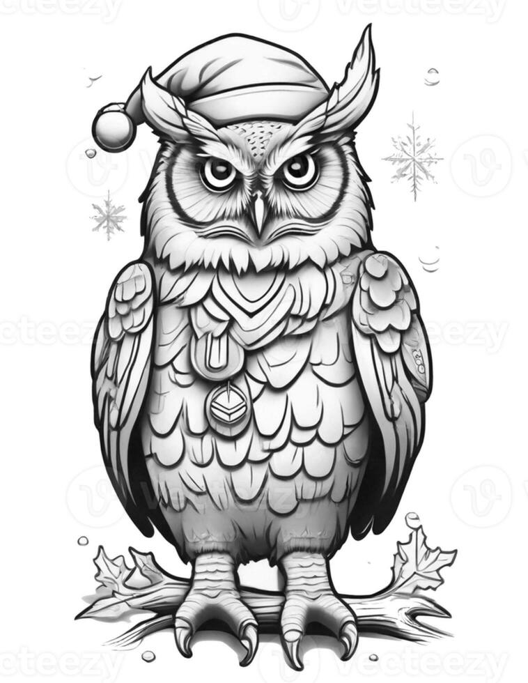 AI generated beautiful winter owl coloring book for children and adults photo