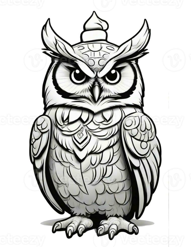 AI generated beautiful winter owl coloring book for children and adults photo