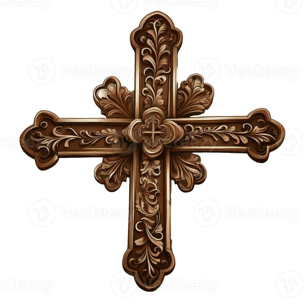 AI generated graphic wooden christian cross on white background photo