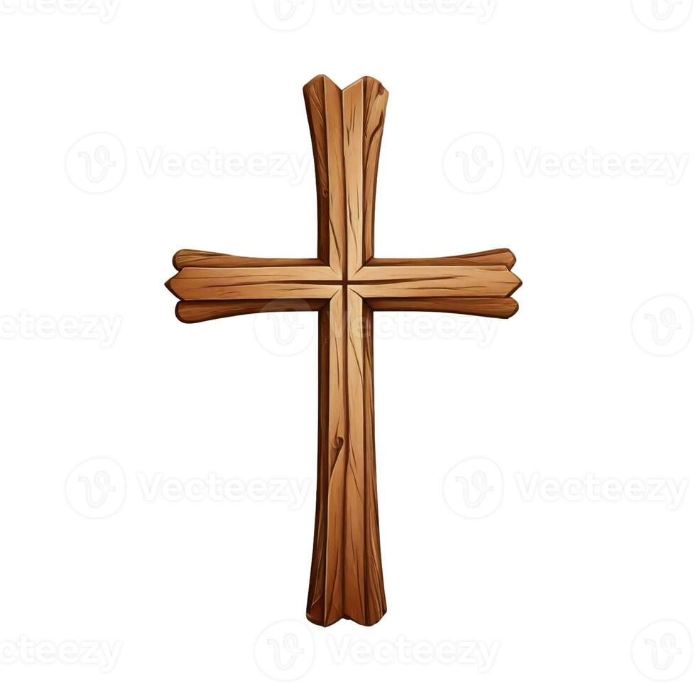 AI generated graphic wooden christian cross on white background photo