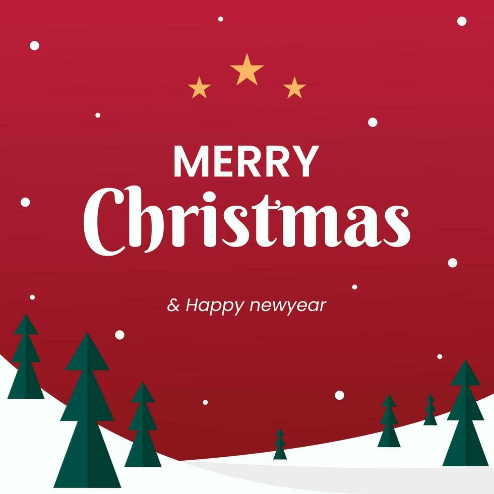 Merry Christmas greeting social media post with a snowy landscape background vector