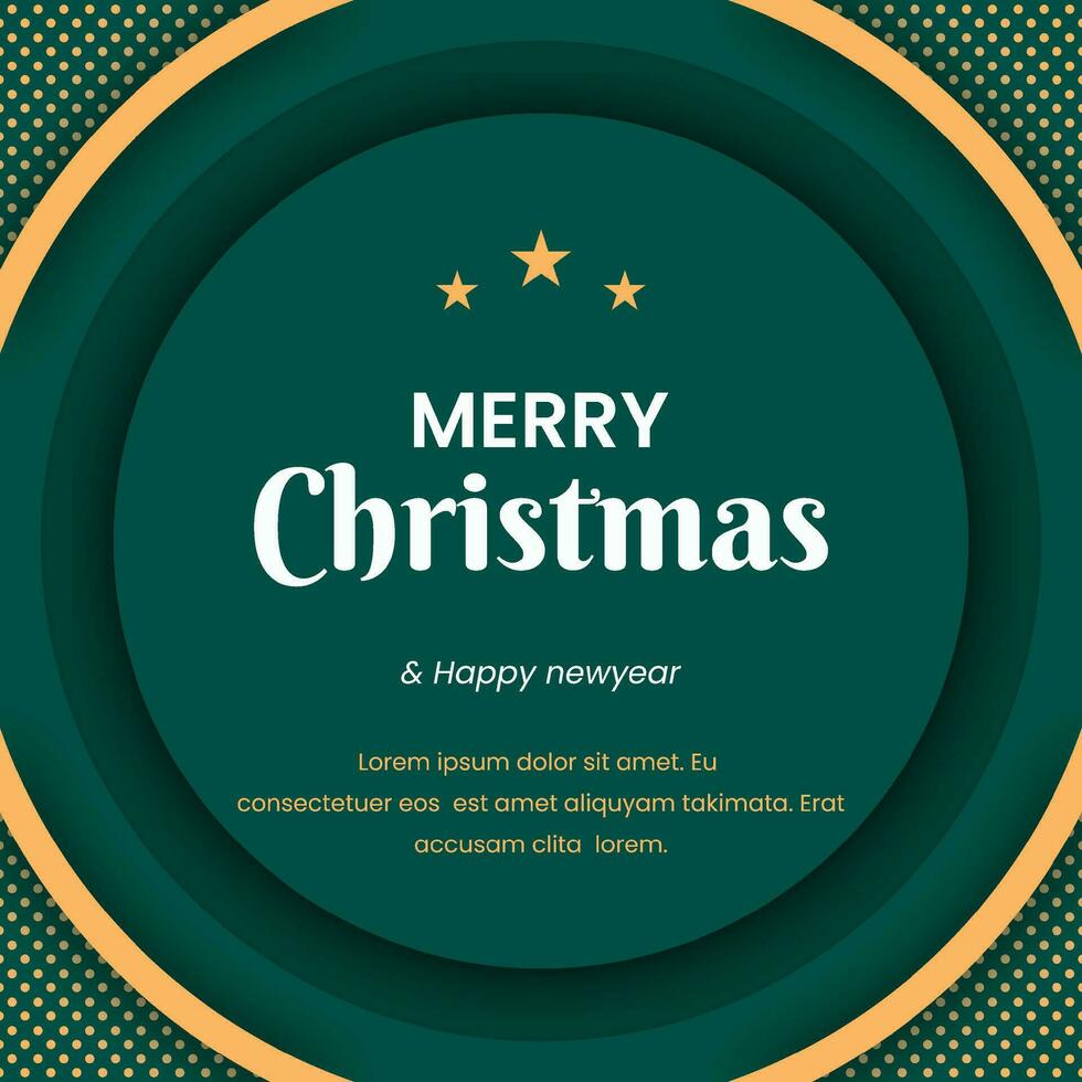 Merry Christmas with a green background and gold border for social media posts vector