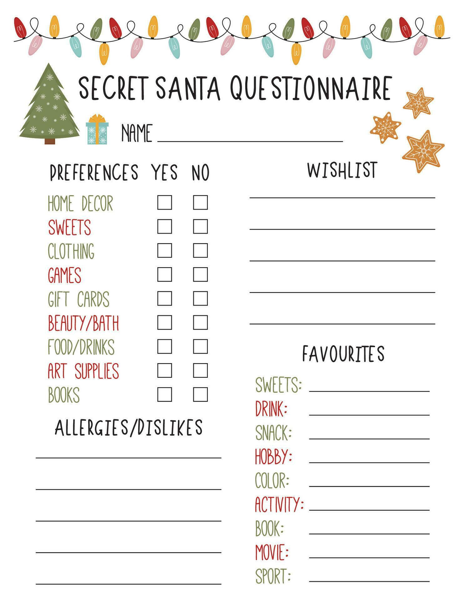 Secret Santa Questionnaire Gift Exchange Office Secret Santa Secret Santa Questionnaire Gift Exchange Office Secret Santa