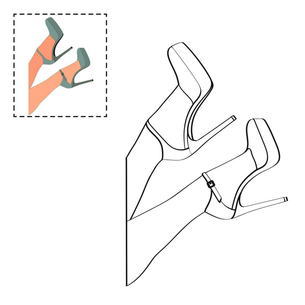 Children's coloring book for girls. Female legs in a pose. Shoes stilettos, high heels vector