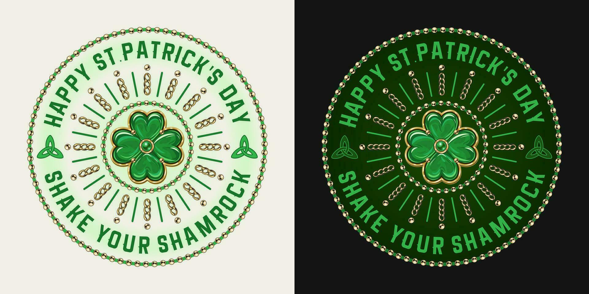 St Patricks Day label with four leaf clover vector