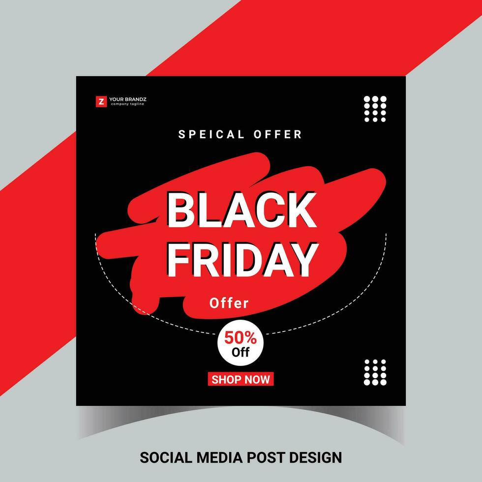 Black Friday Sale Social Media Post Banner Template. Super discount sale square flyer template. Modern and editable. Free Vector