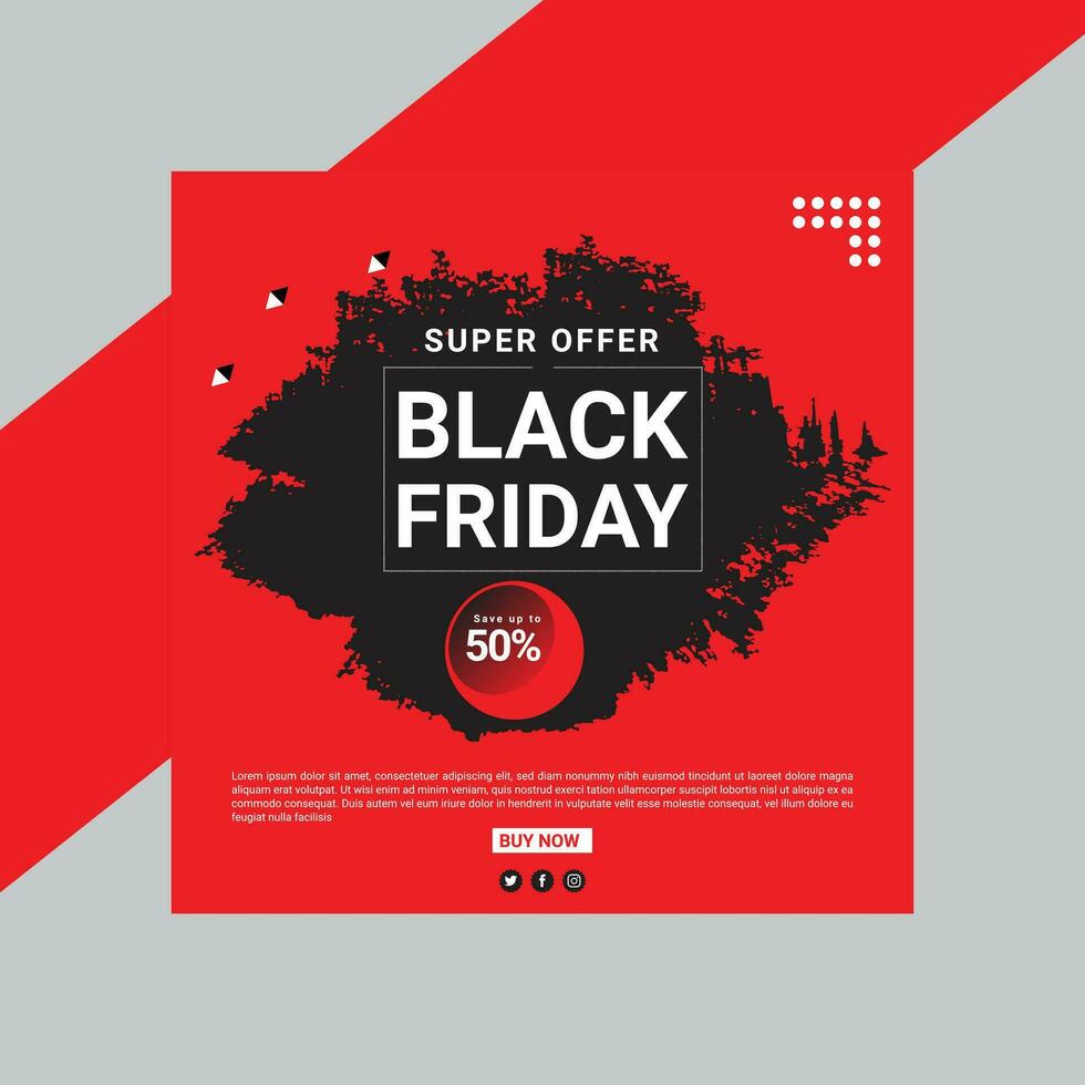 Black Friday Sale Social Media Post Banner Template. Super discount sale square flyer template. Modern and editable. Free Vector