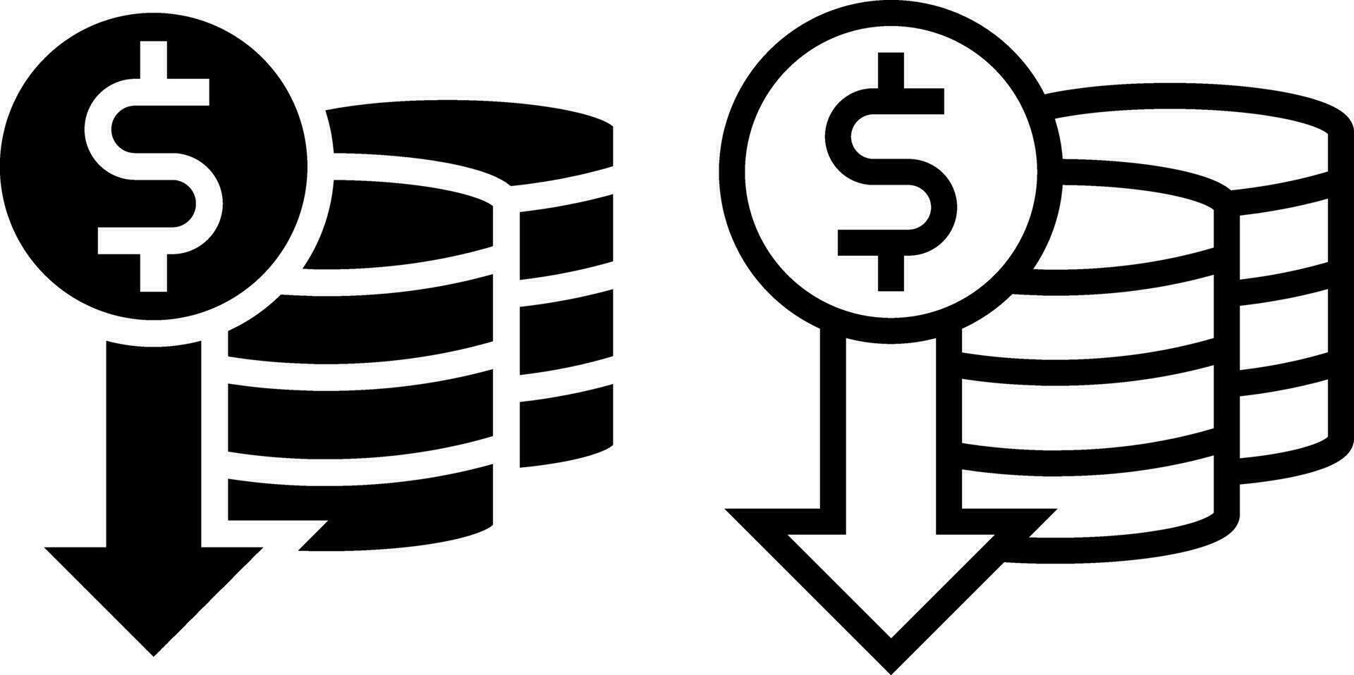 depreciación icono, dinero abajo firmar símbolo, glyoh y línea estilo. vector ilustración