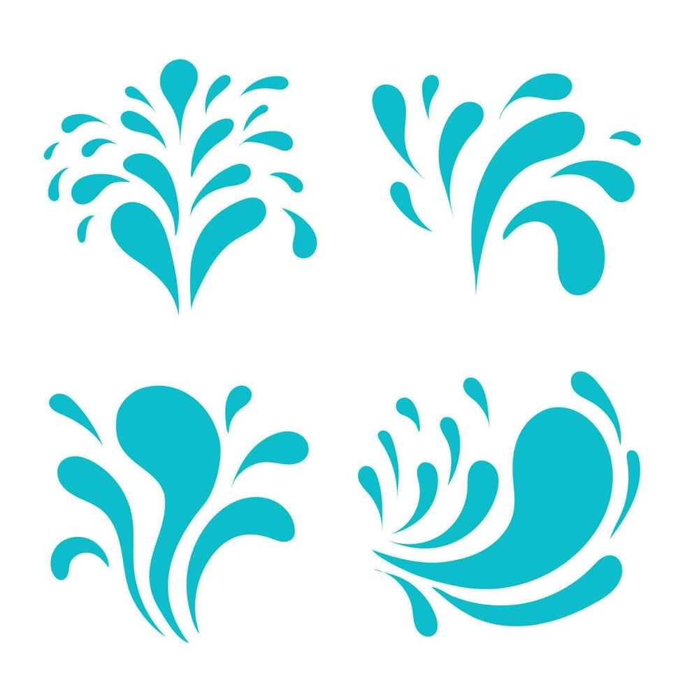 Water splashes line silhouettes set vector illustration. Marine ripples and liquid drip, ocean or sea waves with foam and splatters, spray with water droplets in wavy outline collection.
