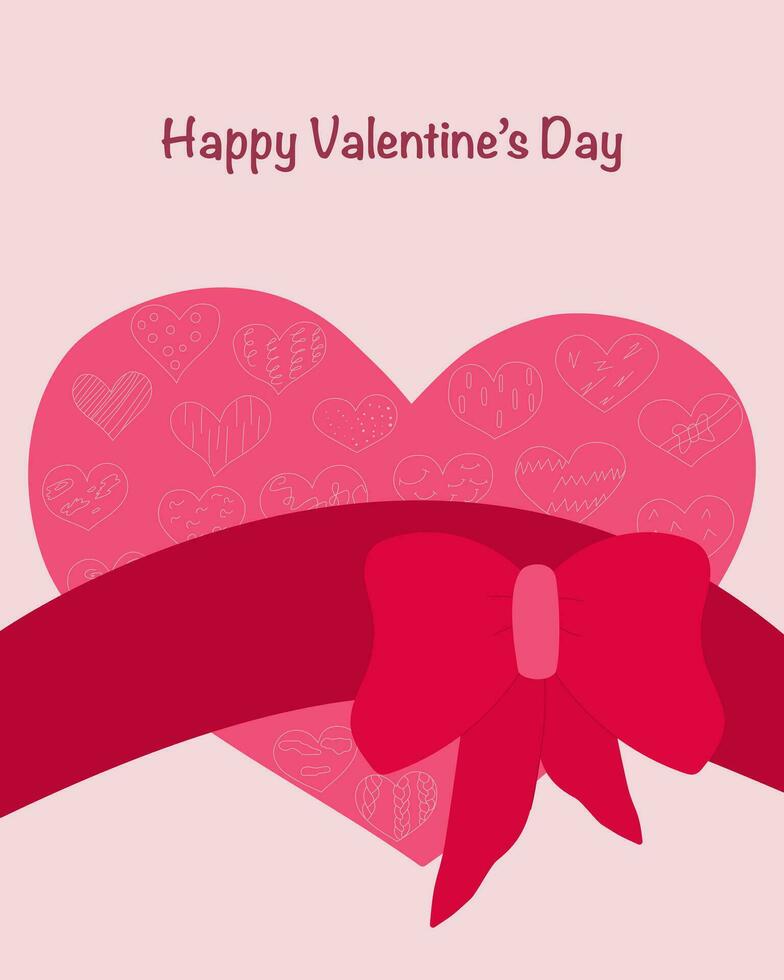 San Valentín día tarjeta con corazón y cinta. vector ilustración