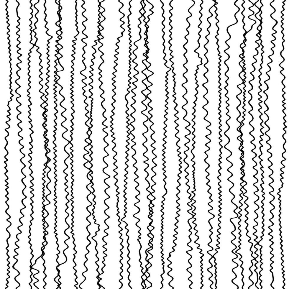 Seamless pattern with black waves on white background. Vector repeating texture. Hand-drawn vertical curved lines. Best for fabric, wallpaper