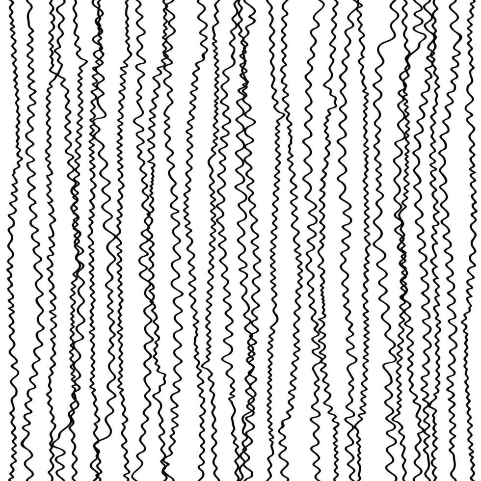 Seamless pattern with black waves on white background. Vector repeating texture. Hand-drawn vertical curved lines. Best for fabric, wallpaper