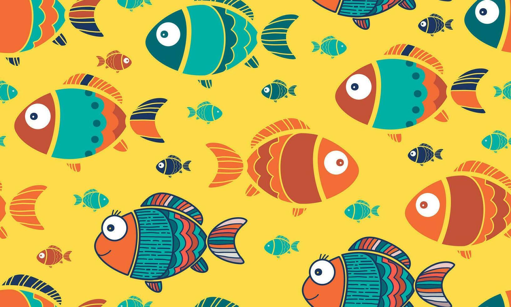 Ornamental fishes in flat style. Sea concept. Cute vector seamless pattern with colored fishes. Endless background can be used for wallpaper, wrapping paper, child textile, web page background.