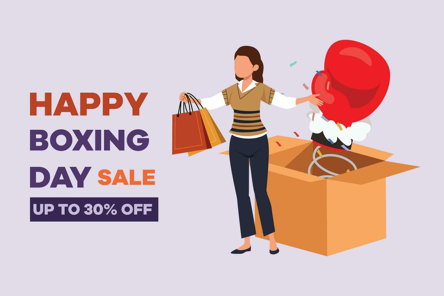 Boxing day sale shopping concept. Colored flat vector illustration isolated.