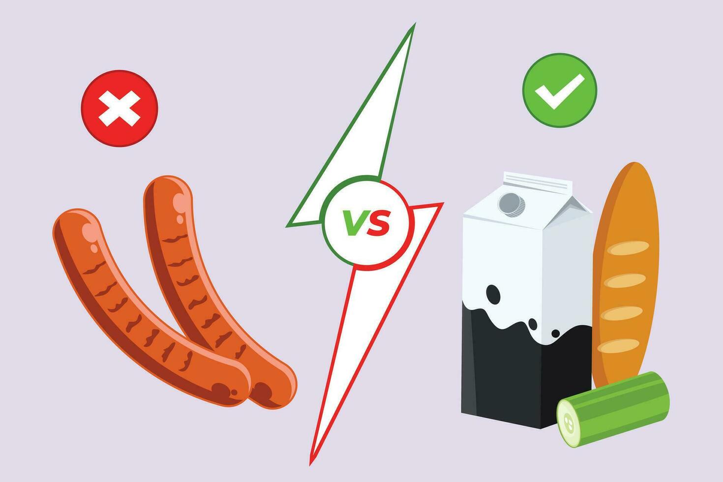 Healthy vs unhealthy food. food nutrition concept. Colored flat vector illustration isolated.