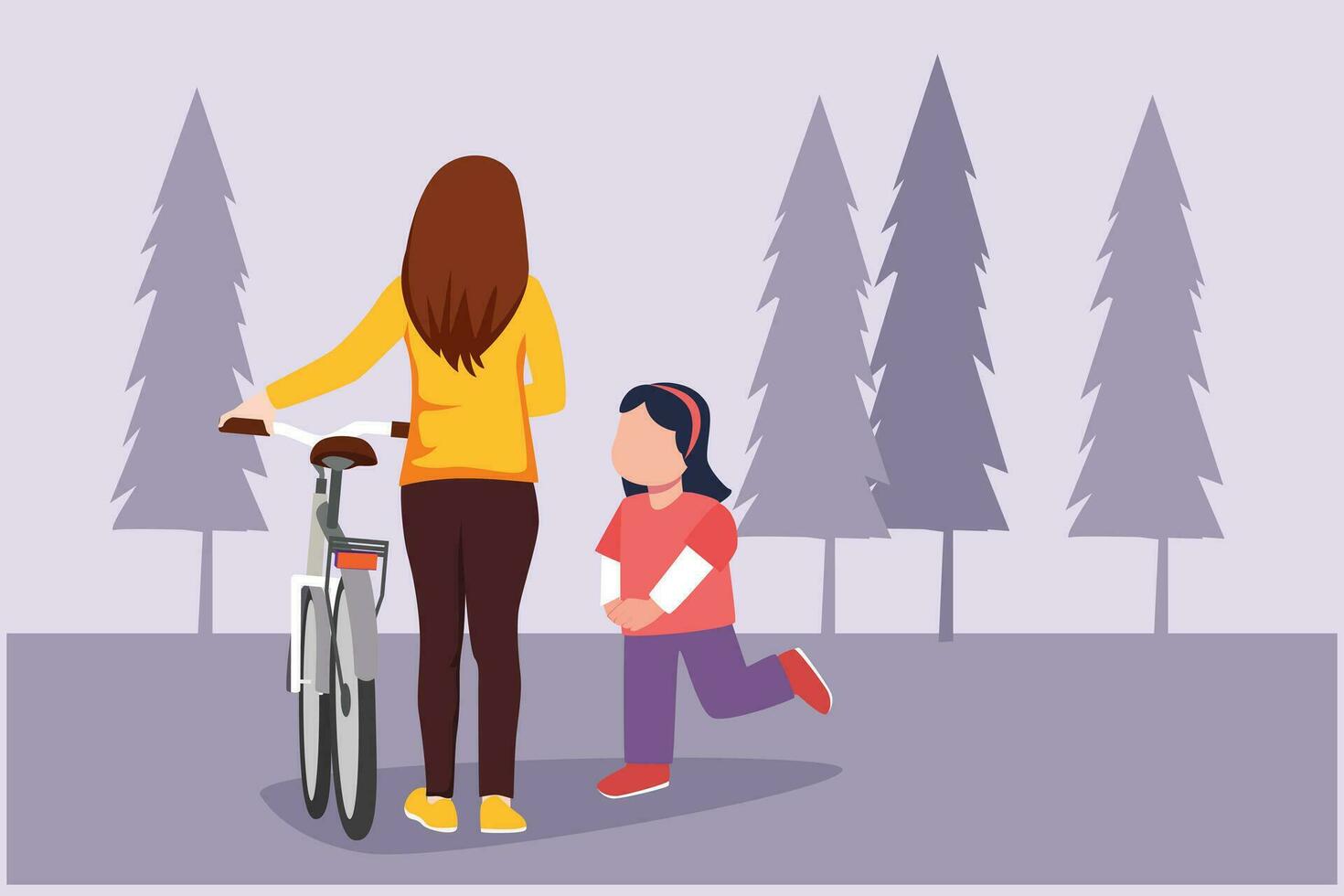 Happy Parents with her child riding bike together. Outdoor leisure activities concept. Colored flat vector illustration isolated.