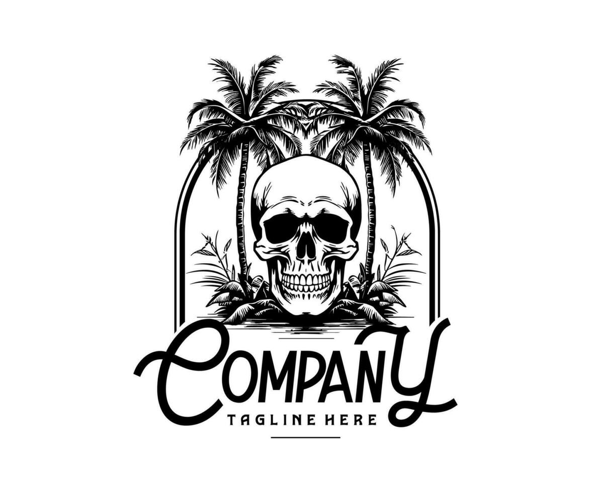 vector summer skull logo, vintage illustration