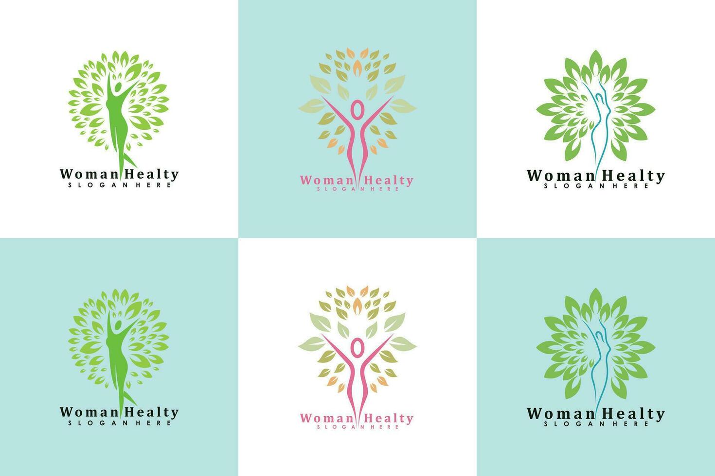 conjunto de mujer saludable logo diseño vida vector