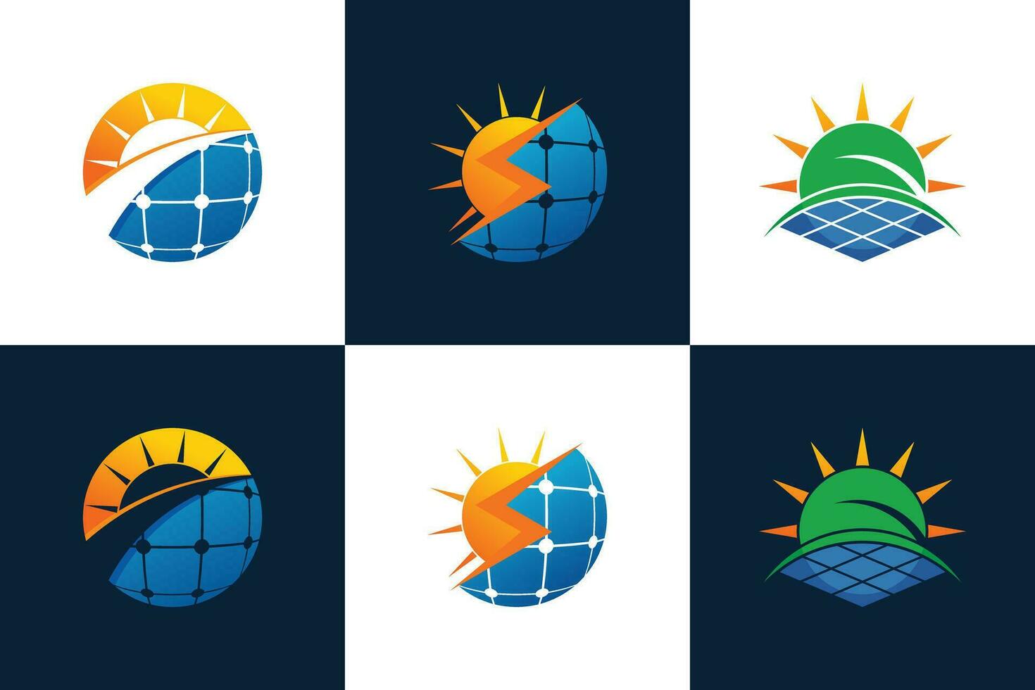 collection of sun solar energy logo design with solar panel tech vector