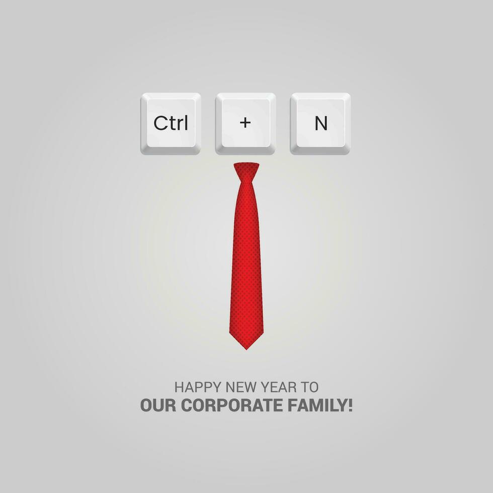 Ctrl  N keyboard button and red corporate tie with new year text on an isolated background, It's a corporate social media design concept for The new year. Happy New Year to all corporate employees. vector
